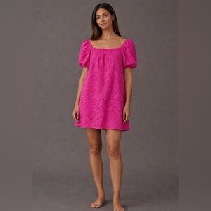 Reitmans Hot Pink Eyelet Puff-Sleeve Mini Dress